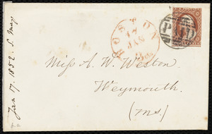 Letter from Samuel May, [Boston, Mass.], to Anne Warren Weston, Saturday, Jan. 17th, [1852?]