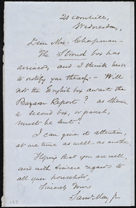 Letter from Samuel May, 21 Cornhill, [Boston, Mass.], to Maria Weston Chapman, Wednesday