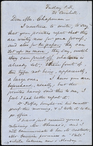 Letter from Samuel May, 21 Cornhill, [Boston, Mass.], to Maria Weston Chapman, Friday P.M. [1857?]