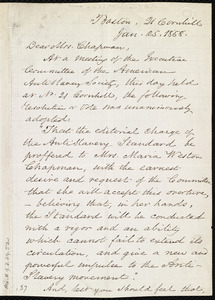 Letter from Samuel May, 21 Cornhill, Boston, [Mass.], to Maria Weston Chapman, Jan. 25, 1858