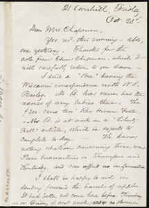 Letter from Samuel May, 21 Cornhill, [Boston, Mass.], to Maria Weston Chapman, Oct. 23'd, [1857]