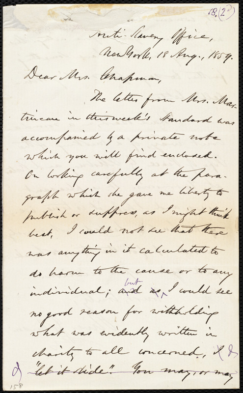 Letter from Oliver Johnson, Anti-Slavery Office, New York, to Maria ...