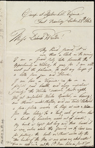 Letter from Augustus Hesse, Fort Ramsay, Camp at Upton's Hill, Virginia, to Deborah Weston, Decbr' 23th, 1862