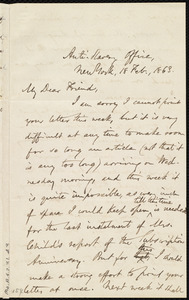 Letter from Oliver Johnson, Anti-Slavery Office, New York, to Maria Weston Chapman, 18 Feb. 1863