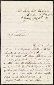 Letter from Augustus Hesse, McClellan, U.S. Hospital, Nice town near Philadelphia, to Deborah Weston, Sunday, July 12th, 1863