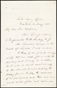 Letter from Oliver Johnson, Anti-Slavery Office, New York, to Maria Weston Chapman, 4 May 1865
