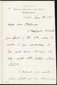 Letter from James Miller M'Kim, [New York], to Maria Weston Chapman, June 7th, 1865