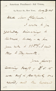 Letter from James Miller M'Kim, [New York], to Maria Weston Chapman, Aug. 26, 1865