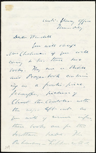 Letter from James Miller M'Kim, Anti-Slavery Office, [Philadelphia?], to Maria Weston Chapman and Wendell Phillips, Monday [1857?]