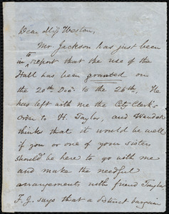 Letter from Samuel May, [Boston?, Mass.], to Miss Weston, Tuesday 2 p.m., [1848 Dec.?]