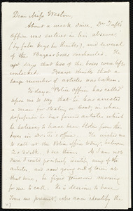 Letter from Samuel May, [Boston?, Mass.], to Miss Weston, Wednesday, March 10th, [1852?]
