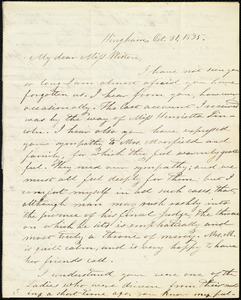 Letter from Increase S. Smith, Hingham, [Mass.], to Caroline Weston, Oct. 31, 1835