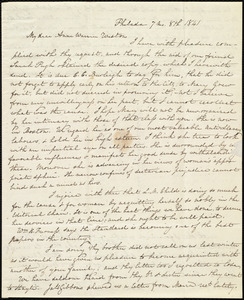 Letter from Lucretia Mott, Philad[elphi]a, [Penn.], to Anne Warren Weston, 7 mo[nth] 8th [day] 1841