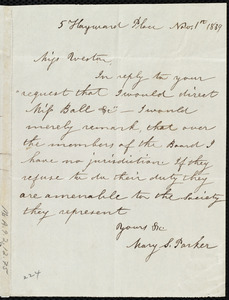 Letter from Mary S. Parker, 5 Hayward Place, [Boston, Mass.], to Anne Warren Weston, Nov. 1st, 1839