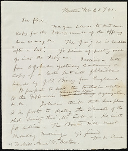 Letter from William M. Chace, Boston, [Mass.], to Anne Warren Weston, Feb. 20 / [18]41