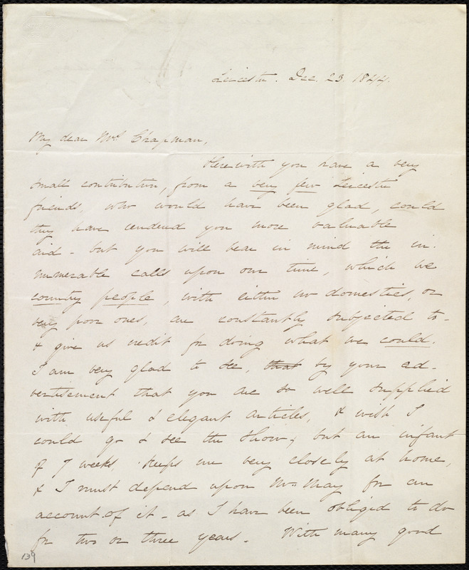 Letter from Sarah Russell May, Leicester, [Mass.], to Maria Weston ...