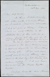 Letter from Samuel May, 21 Cornhill, [Boston, Mass.], to Miss Weston, 14th Feb. 1850