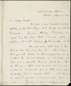 Letter from Samuel May, Anti-Slavery Office, Boston, [Mass.], to Miss Weston, April 12, 1850