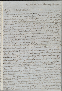 Letter from Mary Anne Estlin, Park St[reet], Bristol, [England], to Miss Weston, February 13, 1851