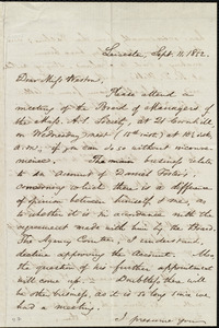Letter from Samuel May, Leicester, [Mass.], to Miss Weston, Sept. 11, 1852