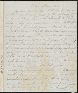 Letter from Jane M. MacPhail, Pictou, [Nova Scotia], to Anne Warren Weston, 20th Nov. 1852