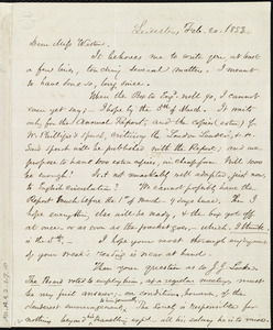 Letter from Samuel May, Leicester, [Mass.], to Miss Weston, Feb. 20, 1853