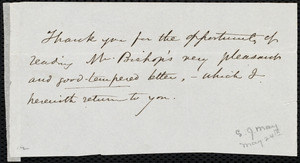 Letter from Samuel May, [Boston?, Mass.], to Miss Weston, Wednesday, May 24, [1854]