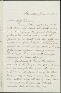 Letter from Samuel May, Leicester, [Mass.], to Miss Weston, Jan. 4, 1855