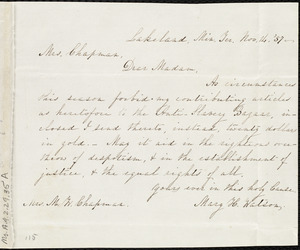 Letter from Mary H. Watson, Lakeside, Min[nesota], Ter[ritory], to Maria Weston Chapman, Nov. 14, [18]57