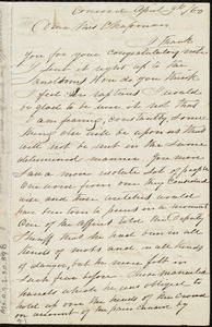 Letter from Mary Merrick Brooks, Concord, [Mass.], to Maria Weston Chapman, April 9th / [18]60