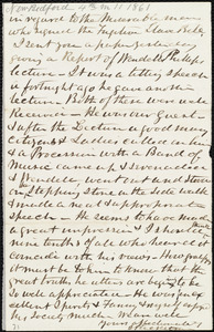Partial letter from Joseph Ricketson, [New Bedford, Mass.], to Deborah Weston, [11 April 1861]