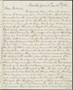 Letter from Joseph Ricketson, New Bedford, [Mass.], to Deborah Weston, 11th mo[nth] 14th [day] 1862