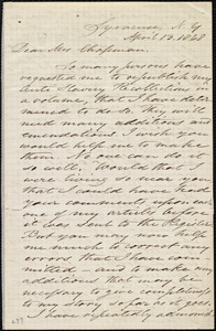Letter from Samuel Joseph May, Syracuse, N.Y., to Maria Weston Chapman, April 13, 1868