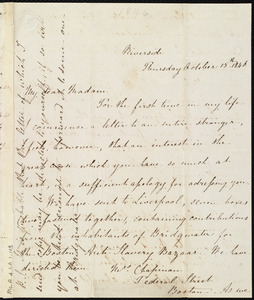 Letter from Lucy Browne, Riverside, [Bridgwater, England], to Maria Weston Chapman, October 15th, 1846
