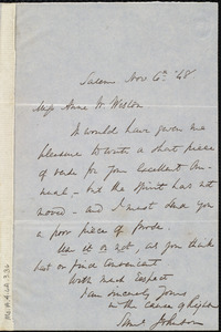 Letter from Samuel Johnson, Salem, [Mass.], to Anne Warren Weston, Nov. 6th, [18]48