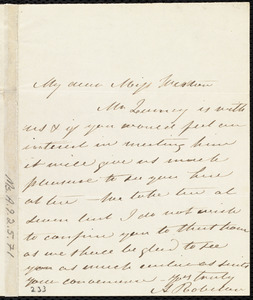 Letter from Mrs. Andrew Robeson to Miss Weston, [183?]