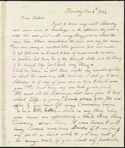 Letter from Hervey Eliphaz Weston, [Cambridge, Mass.], to Deborah Weston, Thursday, Dec. 4th, 1834