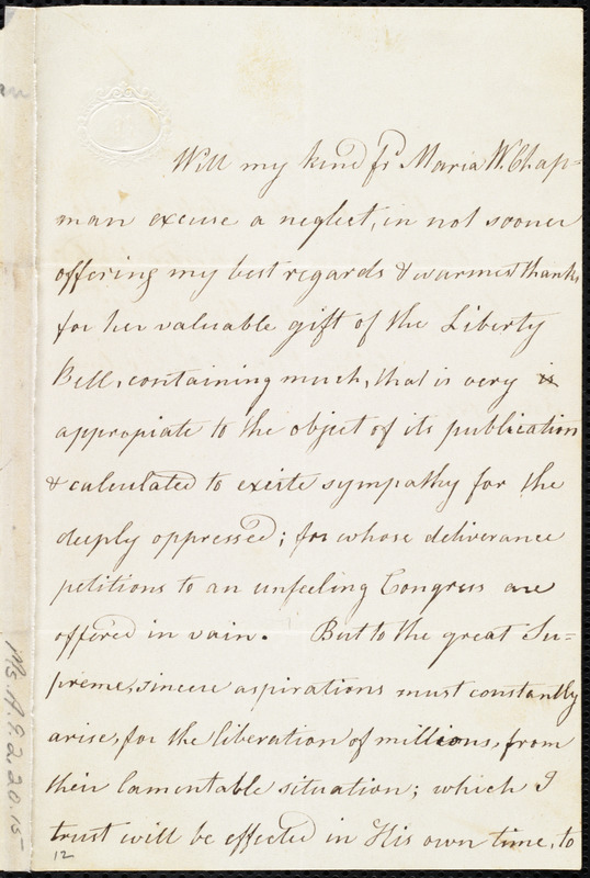 Letter from Elizabeth Rodman to Maria Weston Chapman, 3rd m[onth] 2nd ...