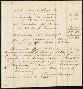 Letter from Abner Sanger, Danvers, [Mass.], to Maria Weston Chapman and the Managers of the Massachusetts Anti-Slavery Fair, Dec. 8, 1845