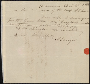 Letter from Abner Sanger, Danvers, [Mass.], to Maria Weston Chapman and the Managers of the Massachusetts Anti-Slavery Fair, Dec'r 22'd, 1845