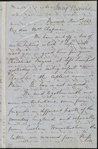 Letter from Lucy Browne, Riverside, [Bridgwater, England], to Maria Weston Chapman, Nov. 1st, 1847