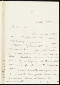 Letter from Amos Farnsworth, Boston, [Mass.], to Maria Weston Chapman, 19 Ap[ri]l [18]48