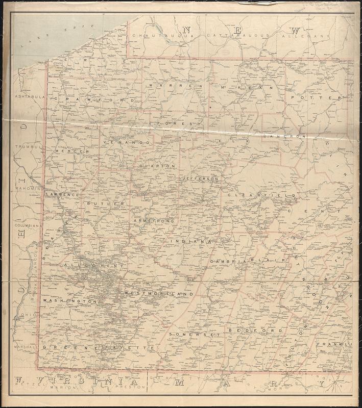 Post route map of the state of Pennsylvania showing post offices with the intermediate distances on mail routes in operation on the 1st of December, 1903