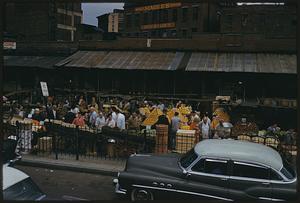 View from street of sidewalk market near Union Street, Boston