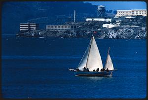 Sailboat in San Francisco Bay near Alcatraz Island, California