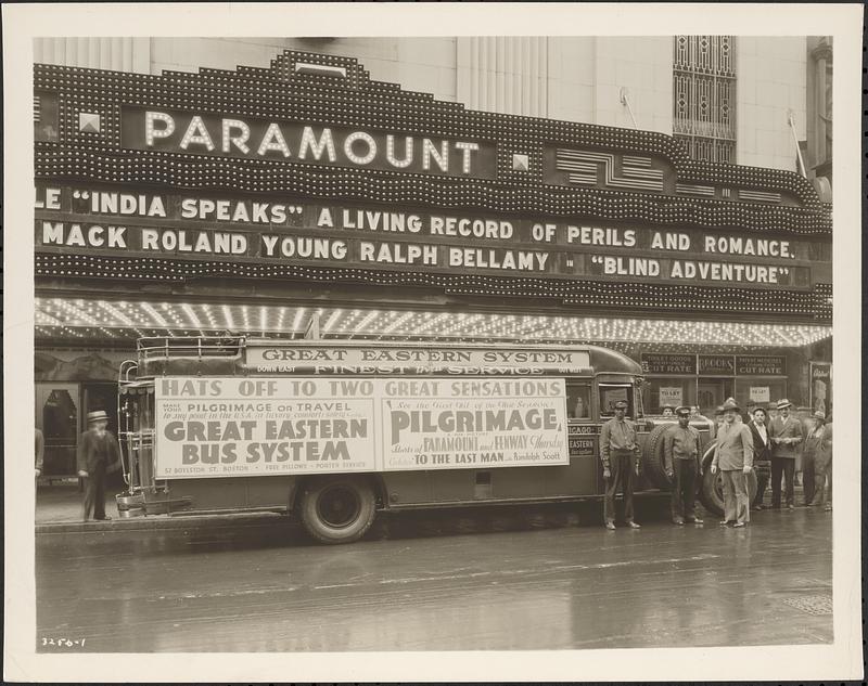 Great Eastern Bus System promotional image outside Paramount Theatre, Boston