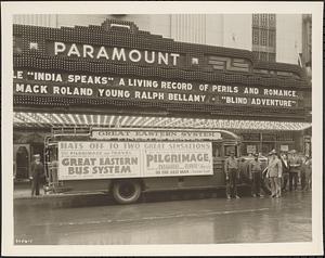 Great Eastern Bus System promotional image outside Paramount Theatre, Boston