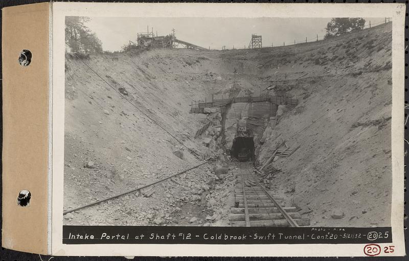 Contract No. 20, Coldbrook-Swift Tunnel, Barre, Hardwick, Greenwich, intake portal at Shaft 12, Coldbrook-Swift Tunnel, Hardwick, Mass., May 21, 1932