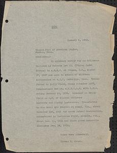 Letter from Thomas Dudley Cabot to Weston Post of American Legion, Weston, MA