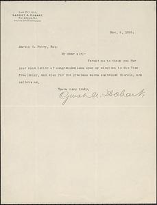 Letter from Garret A. Hobart, Paterson, N.J., to Darwin C. Pavey, 1896 November 6